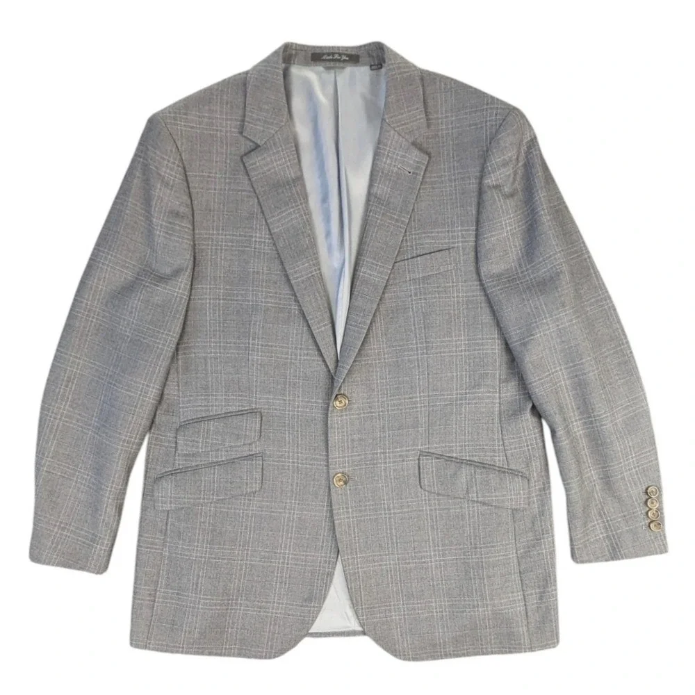 Indochino Men's 40R Gray Plaid 100% Wool 2 Piece Suit 36/37W Custom Old Money